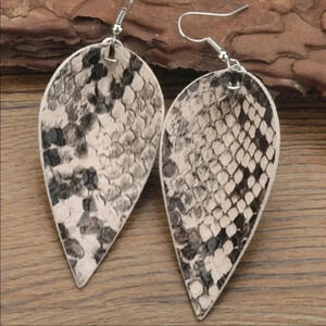Snakeskin Leather Drop Earrings — Boho Statement Animal Print Jewelry